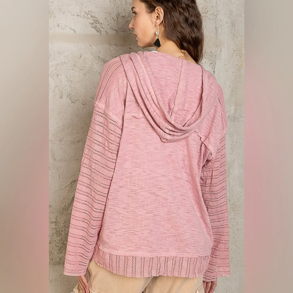 POL Mauve Pink Lightweight Knit Hoodie | Relaxed Fit - Picture 2 of 4